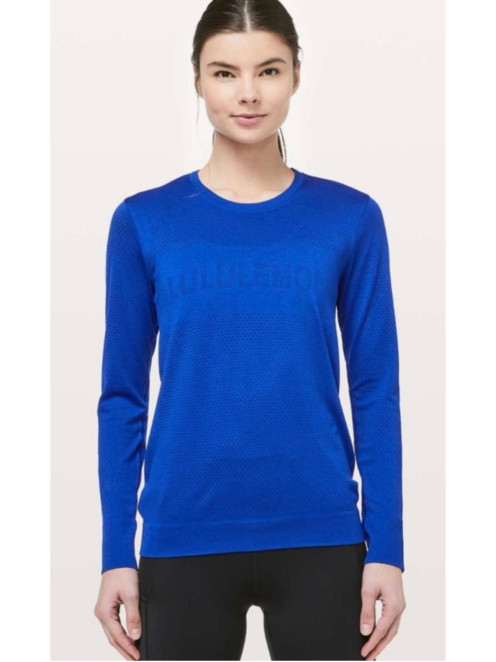 Lululemon Breeze By Long Sleeve Spellout Blue Jet Stream Women's Size 6